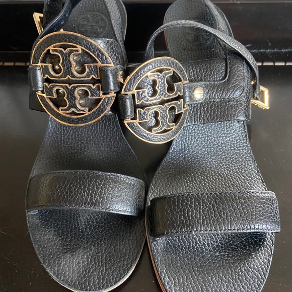 Tory Burch Black Leather Wedges - Picture 2 of 4